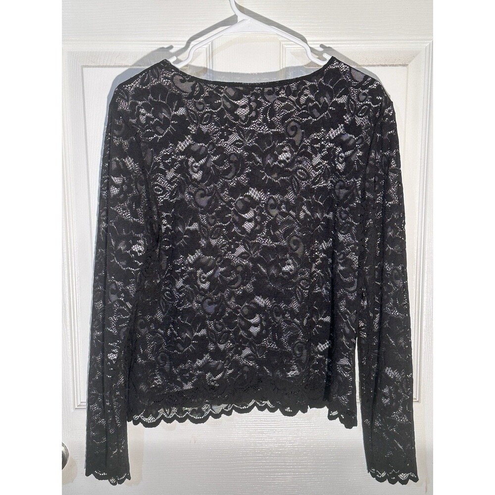 Preston And York Black Goth Dark Fairy Lace Fancy LS Blouse Size L